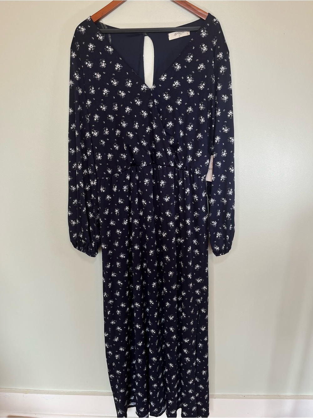 A Beautiful Soul Altar’d State Navy Ditsy Floral V-Neck Long Sleeve Maxi Dress